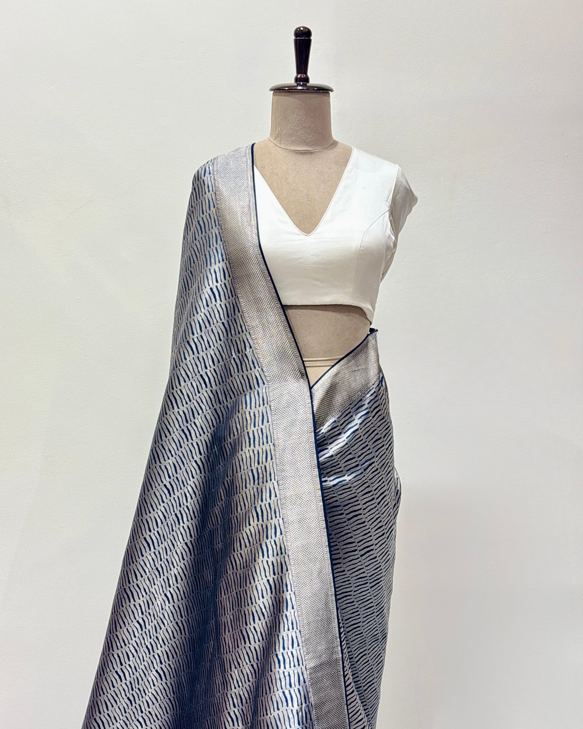Handwoven contemporary dep blue saree