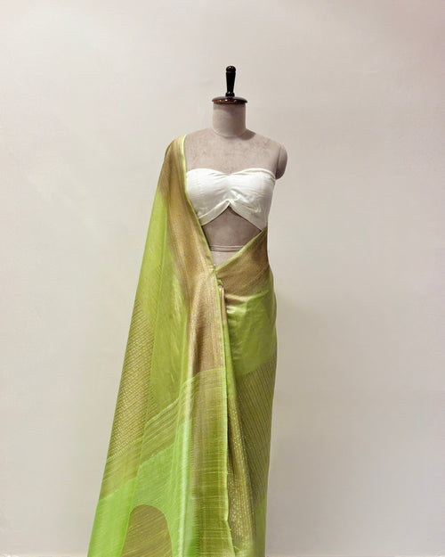 Pistachio green tissue and summer dupion silk saree