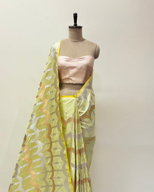 Pistachio green saree detail