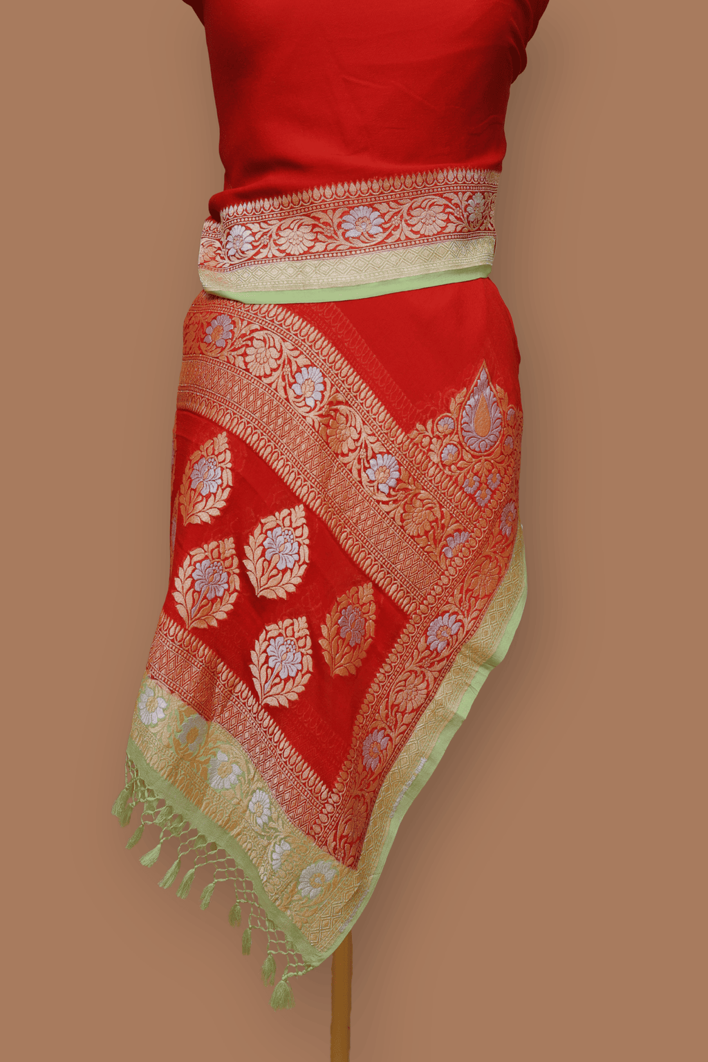 Pre-order Banarasi Handwoven Red Georgette Dupatta