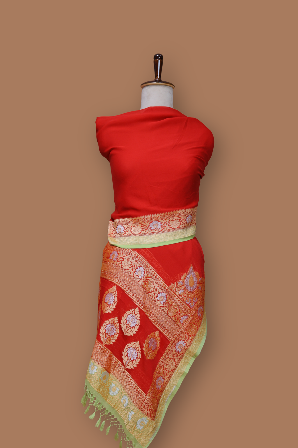 Pre-order Banarasi Handwoven Red Georgette Dupatta