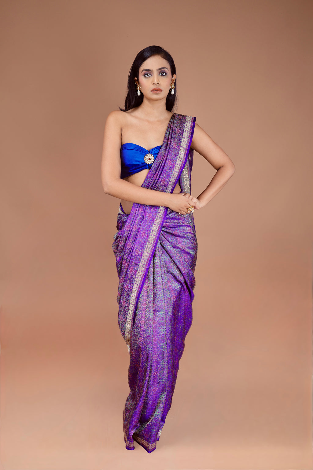 Handwoven Blue Jamawar Sari