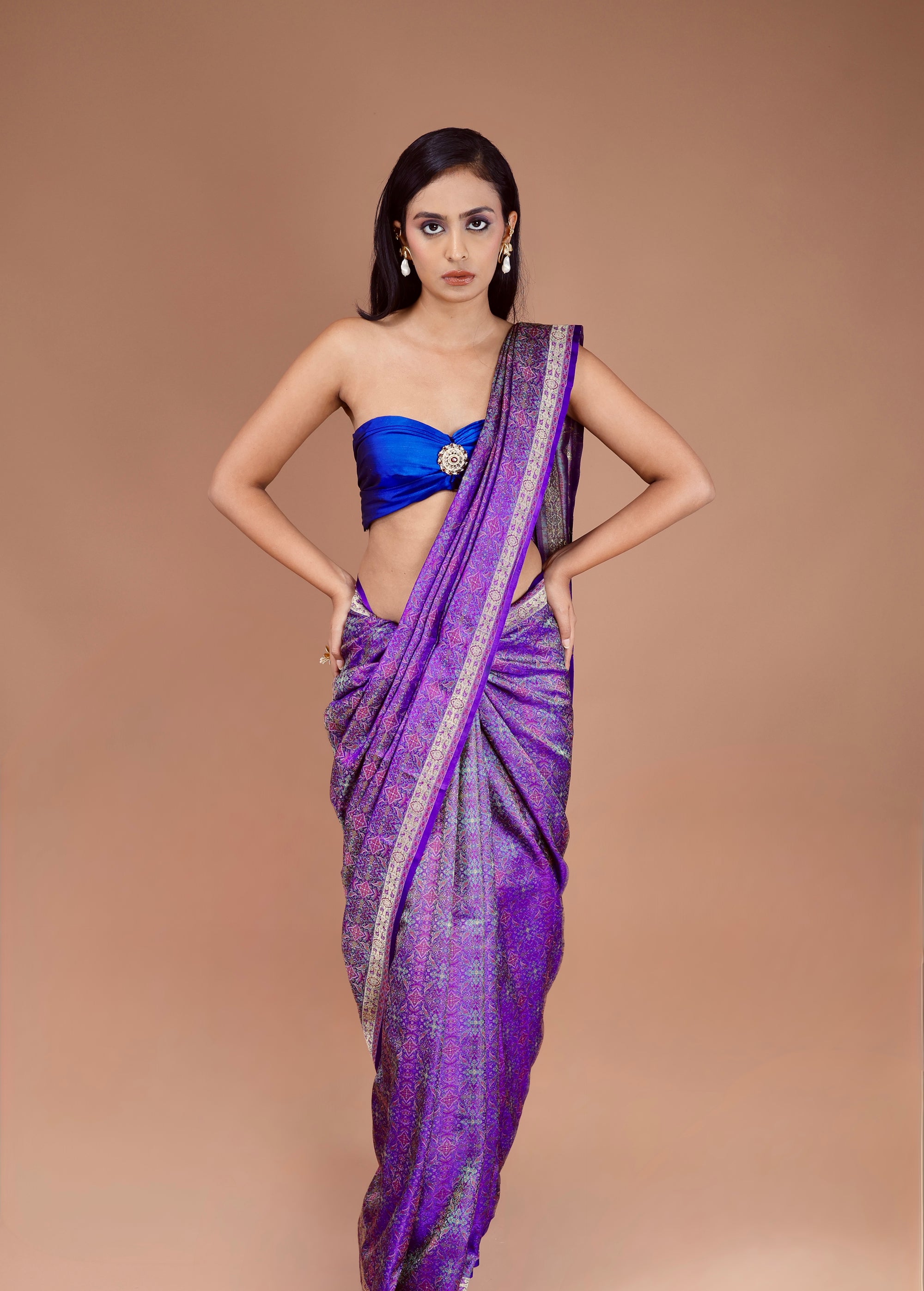 Handwoven Blue Jamawar Sari