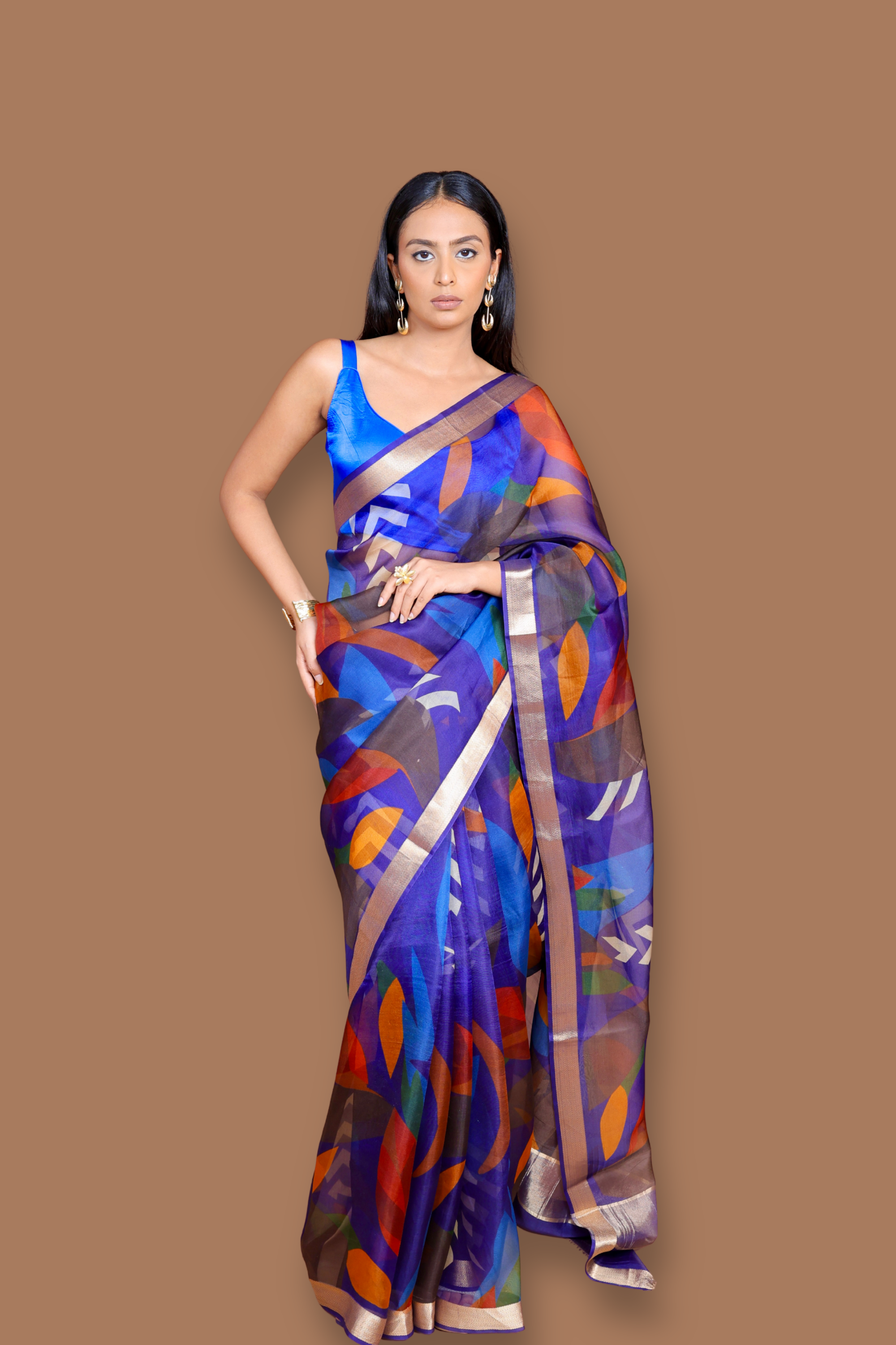 Pre-order Digital Printed Multicolor Sari on Handwoven Organza