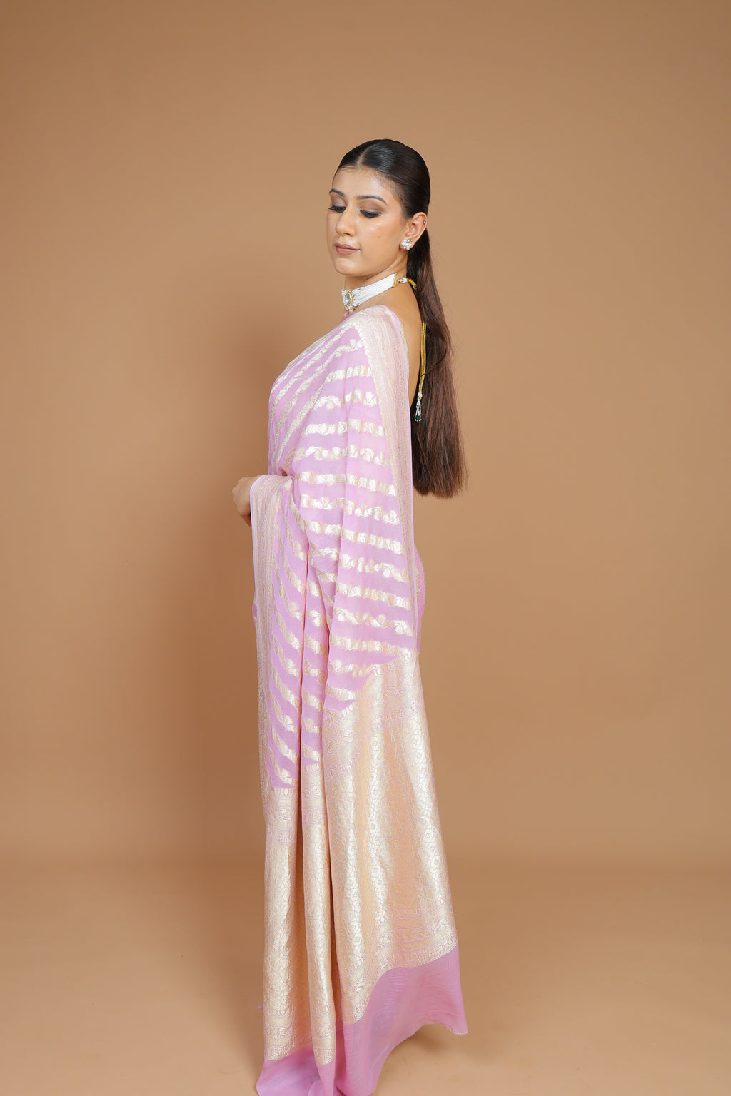 Per-order Banarasi Pink Handwoven Khaddi Georgette Sari