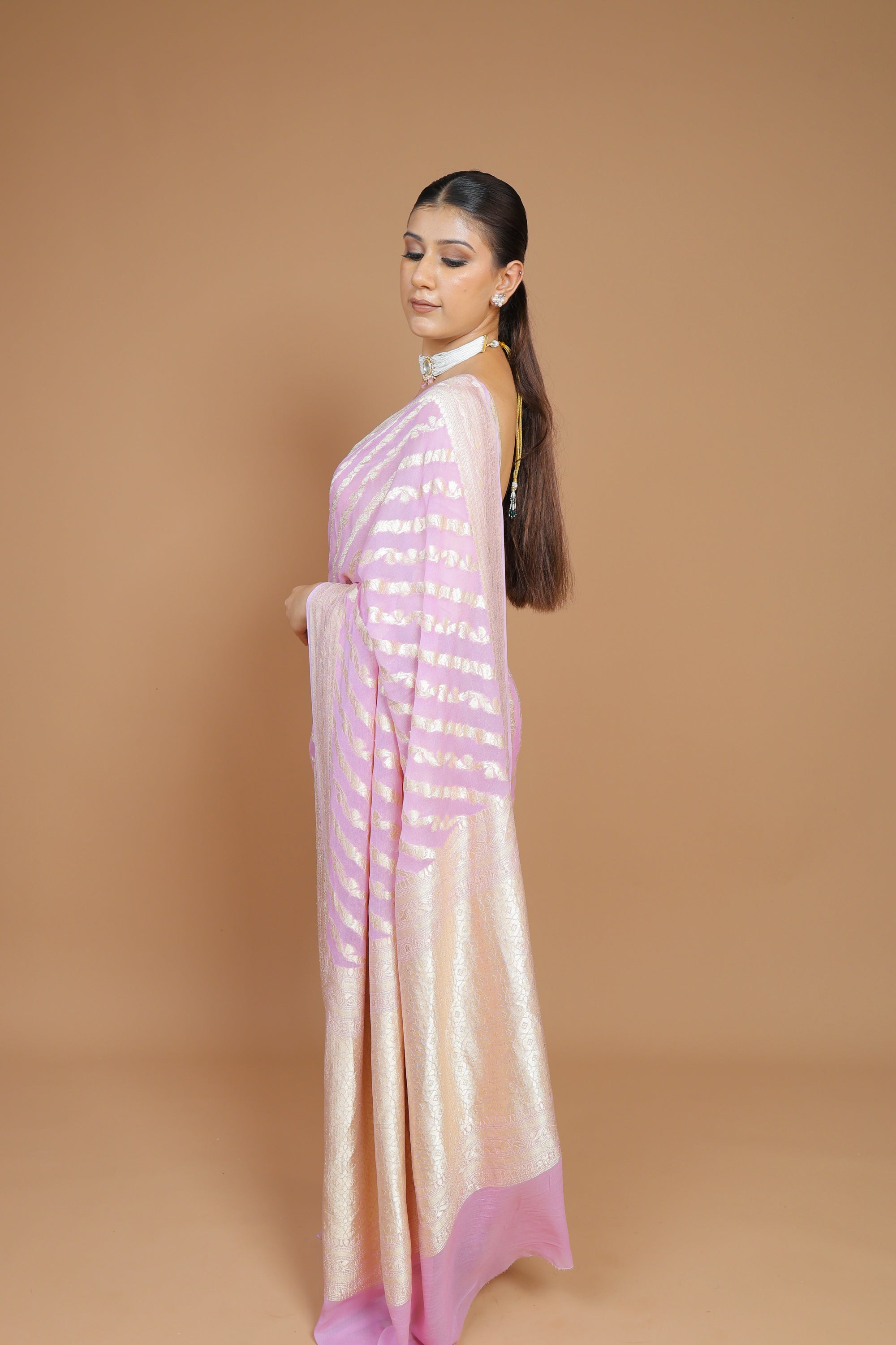 Per-order Banarasi Pink Handwoven Khaddi Georgette Sari
