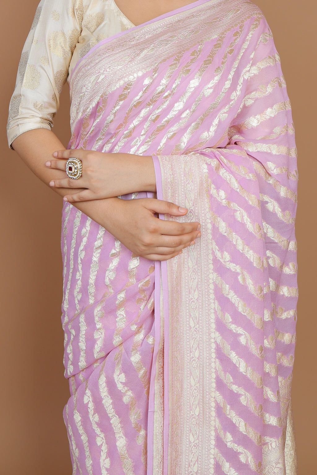 Per-order Banarasi Pink Handwoven Khaddi Georgette Sari