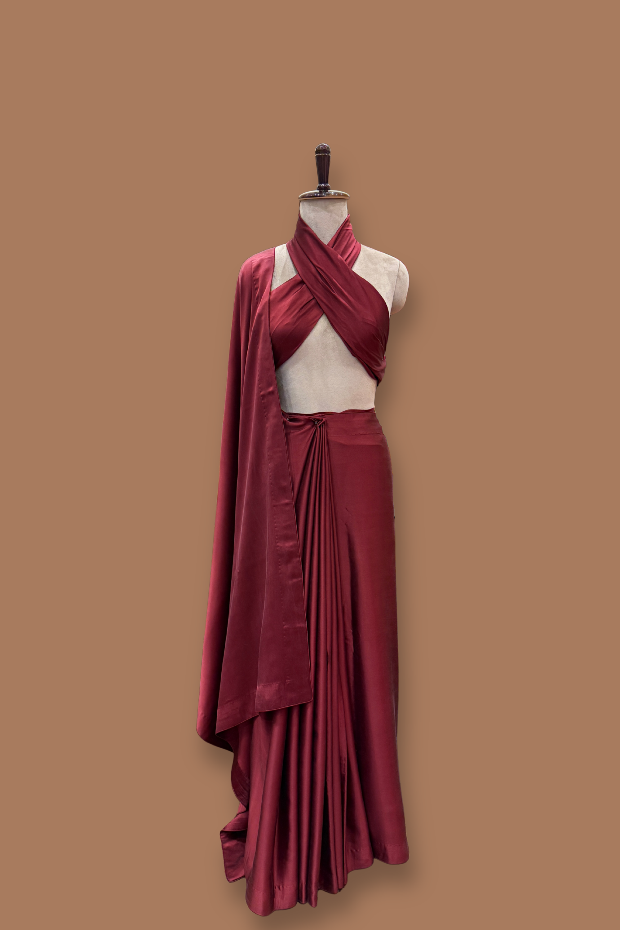 Handwoven Burgundy satin silk sari