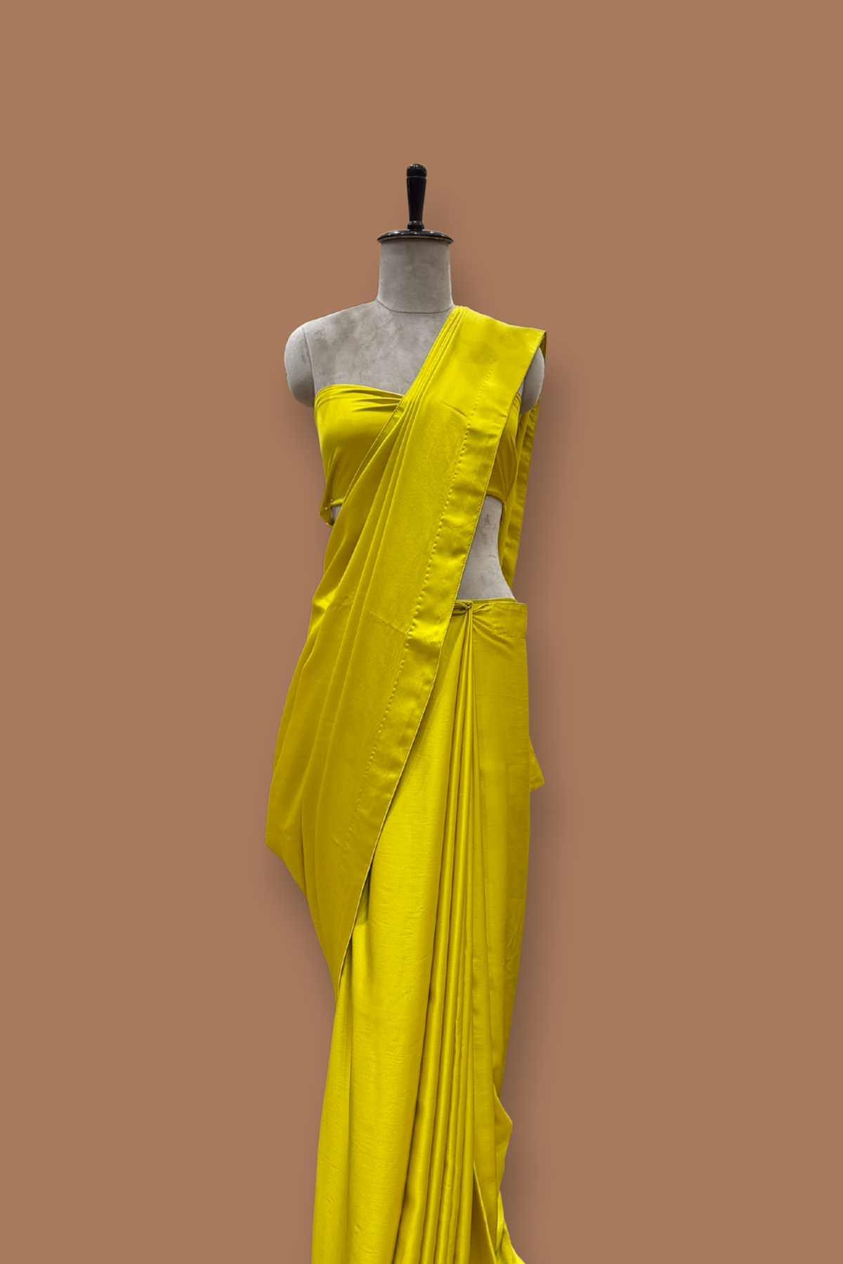 Handwoven Sunburst Yellow Satin silk sari