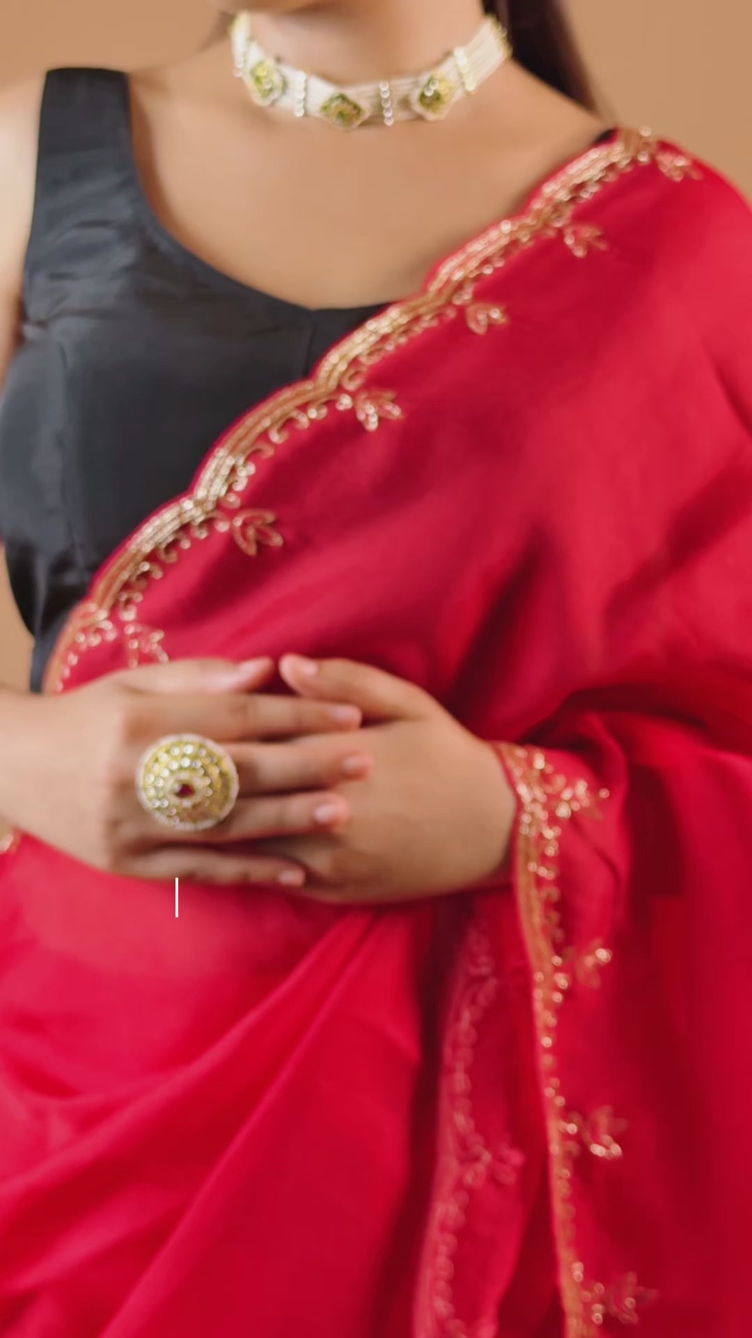 Handwoven Red Organza Sari with Hand Embroidery