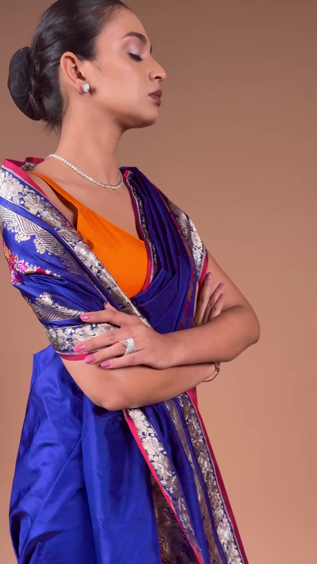 Banarasi handwoven blue Kadhua silk sari with intricate meenakari detailing, a timeless masterpiece.
