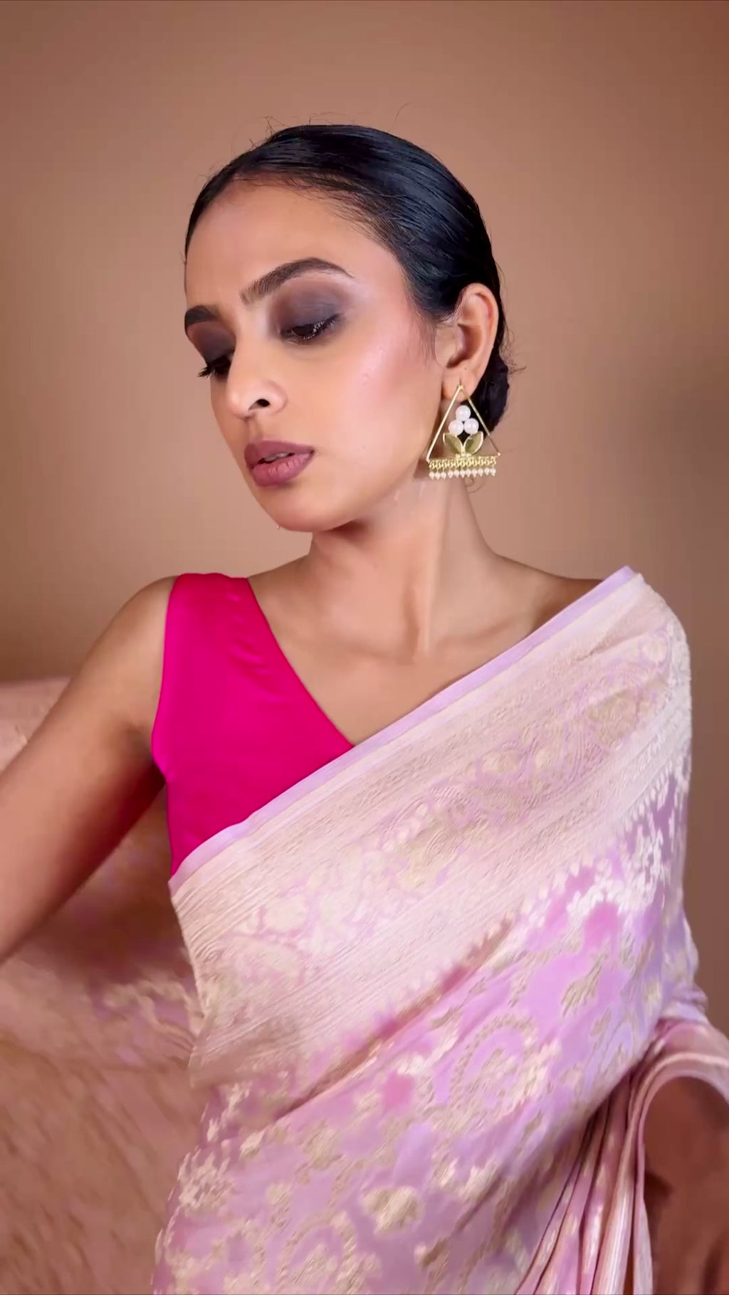 Pre-order Banarasi Powder Pink Handwoven Crepe Georgette Sari