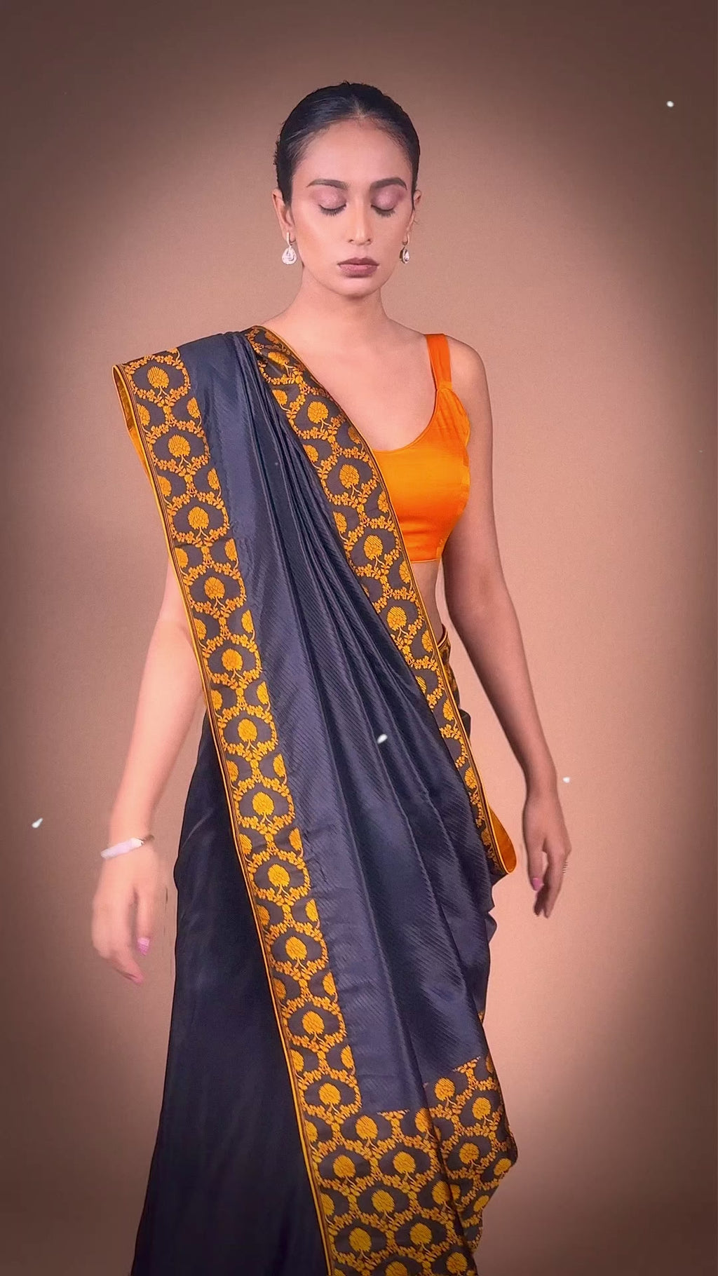Banarasi Handwoven Black silk tanchoi sari with contrast border and Pallu