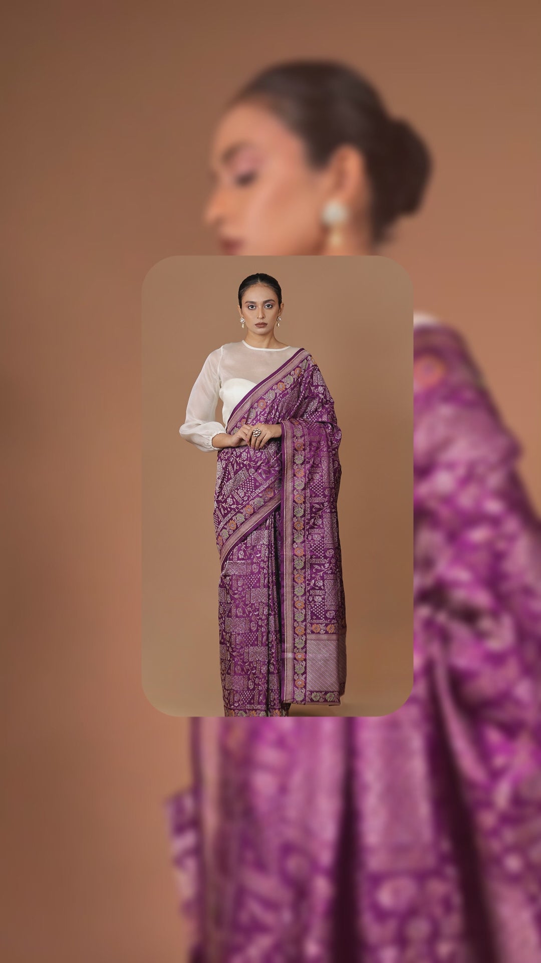 Regal Banarasi handwoven Purple Sona Rupa silk Meenakari Jamdani sari with opulent detailing and timeless grace.